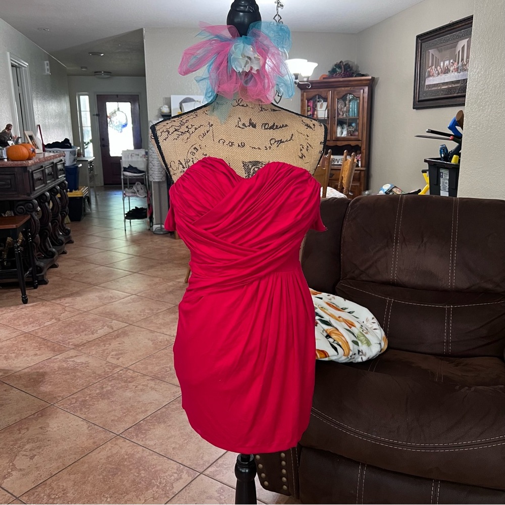 Express Vibrant Red Off-Shoulder Midi Dress - Picture 2 of 3
